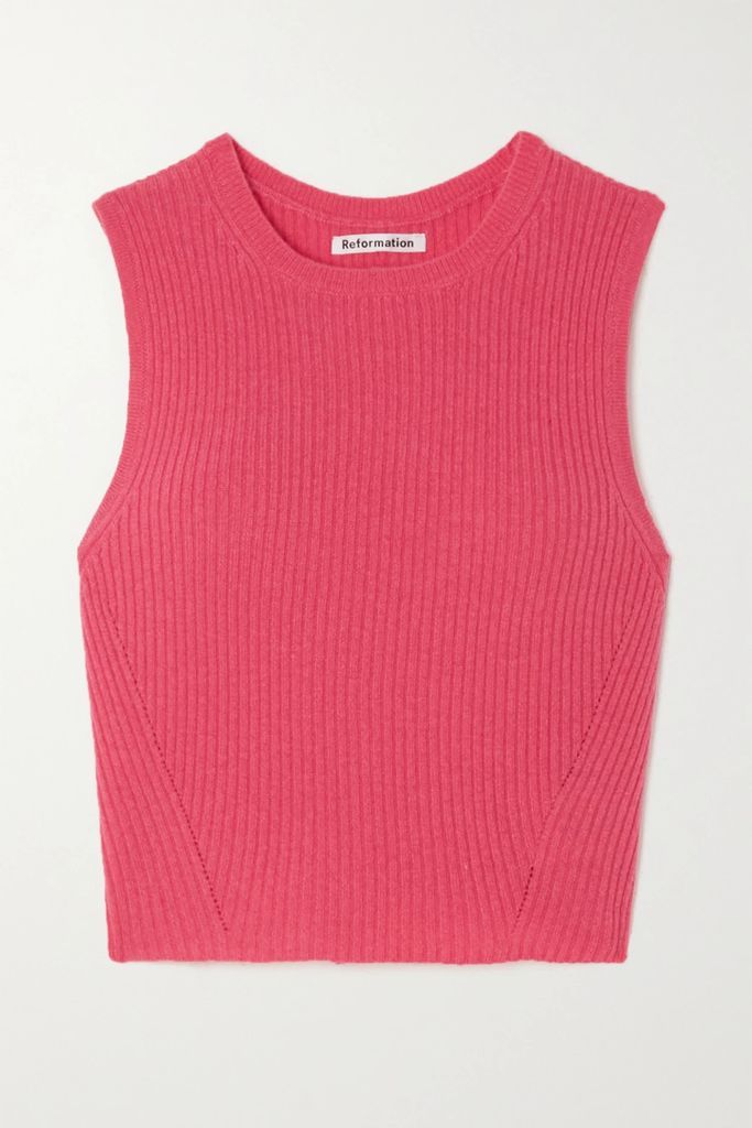 Benedetta Cropped Ribbed Recycled Cashmere Tank - Pink
