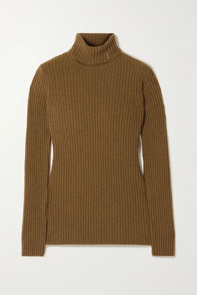 Ribbed Wool And Cashmere-blend Turtleneck Sweater - Brown