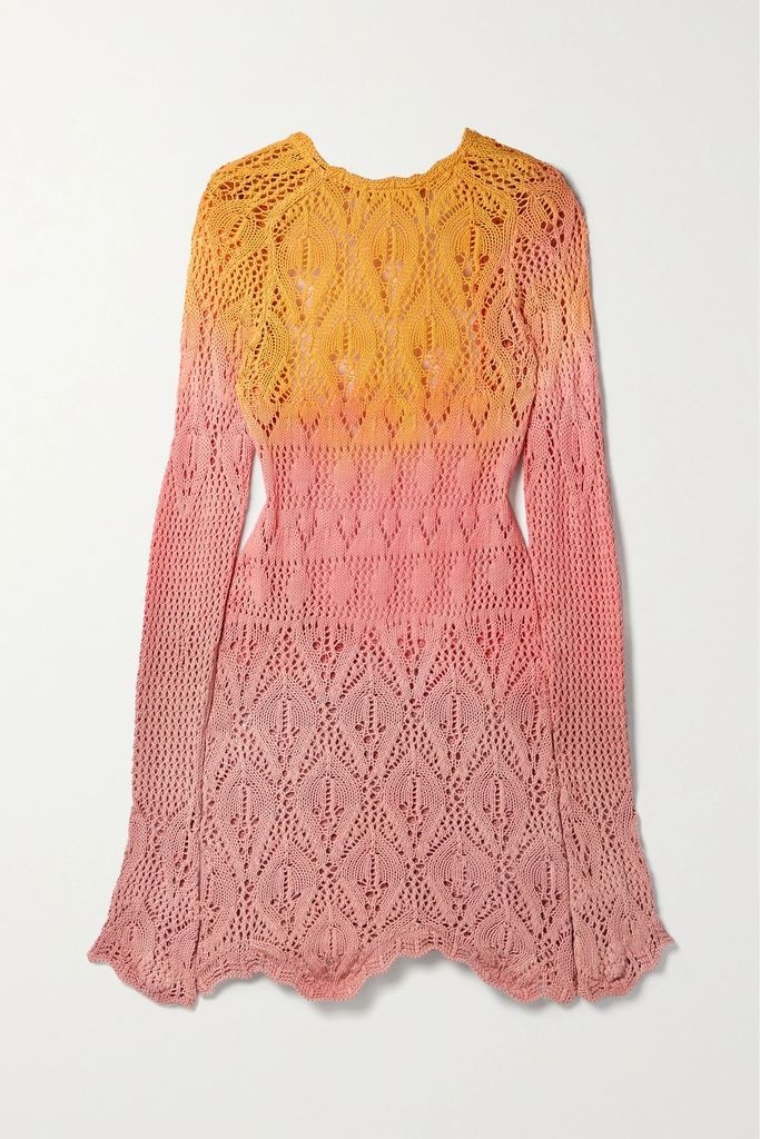 Ombré Open-back Pointelle-knit Cotton Mini Dress - Baby pink