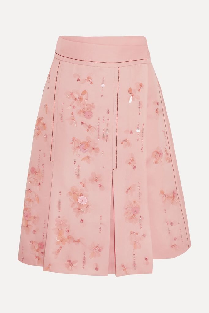 Embellished Pleated Silk-crepe Wrap Skirt - Pink