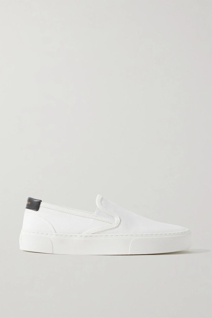 Venice Leather-trimmed Canvas Slip-on Sneakers - White