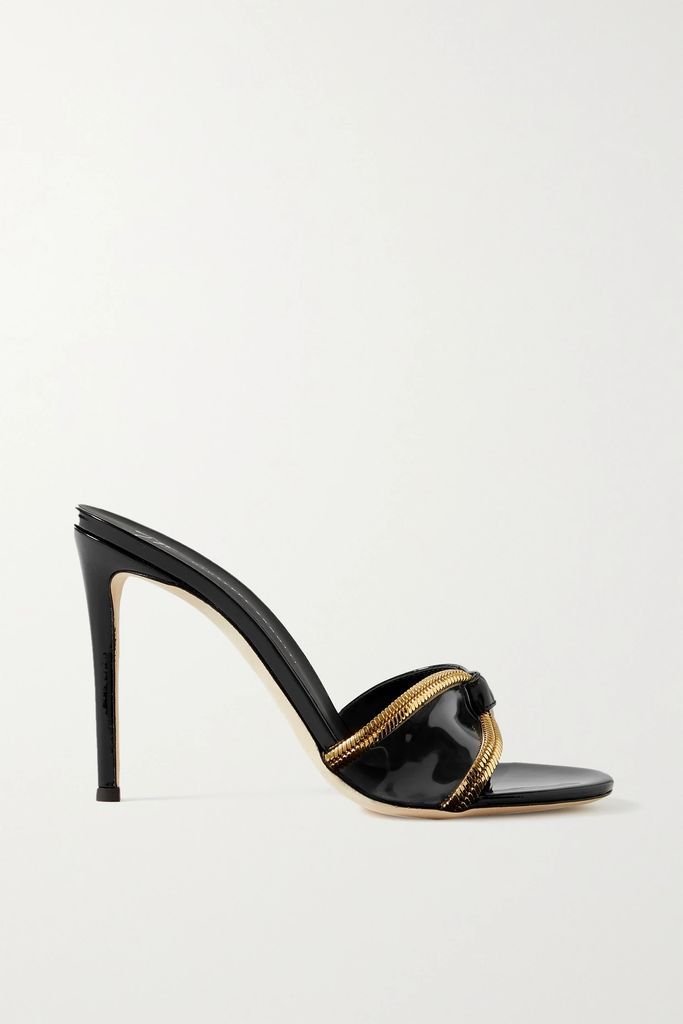 Basic Chain-embellished Pvc And Patent-leather Mules - Black
