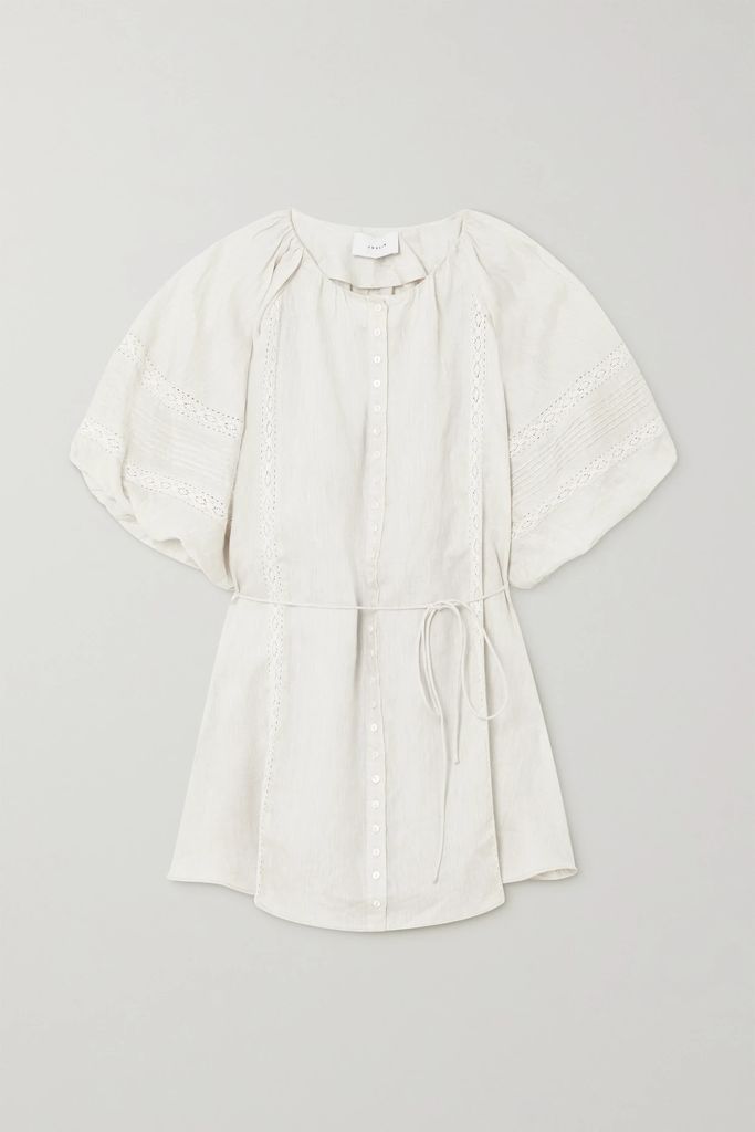 + Net Sustain Gisele Crocheted Lace-trimmed Linen Mini Dress - Off-white