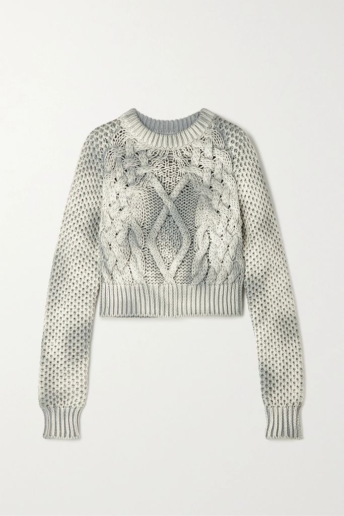 Cropped Printed Cable-knit Cotton Sweater - Off-white