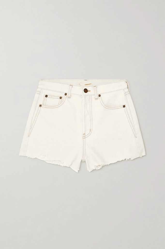 Distressed Denim Shorts - White