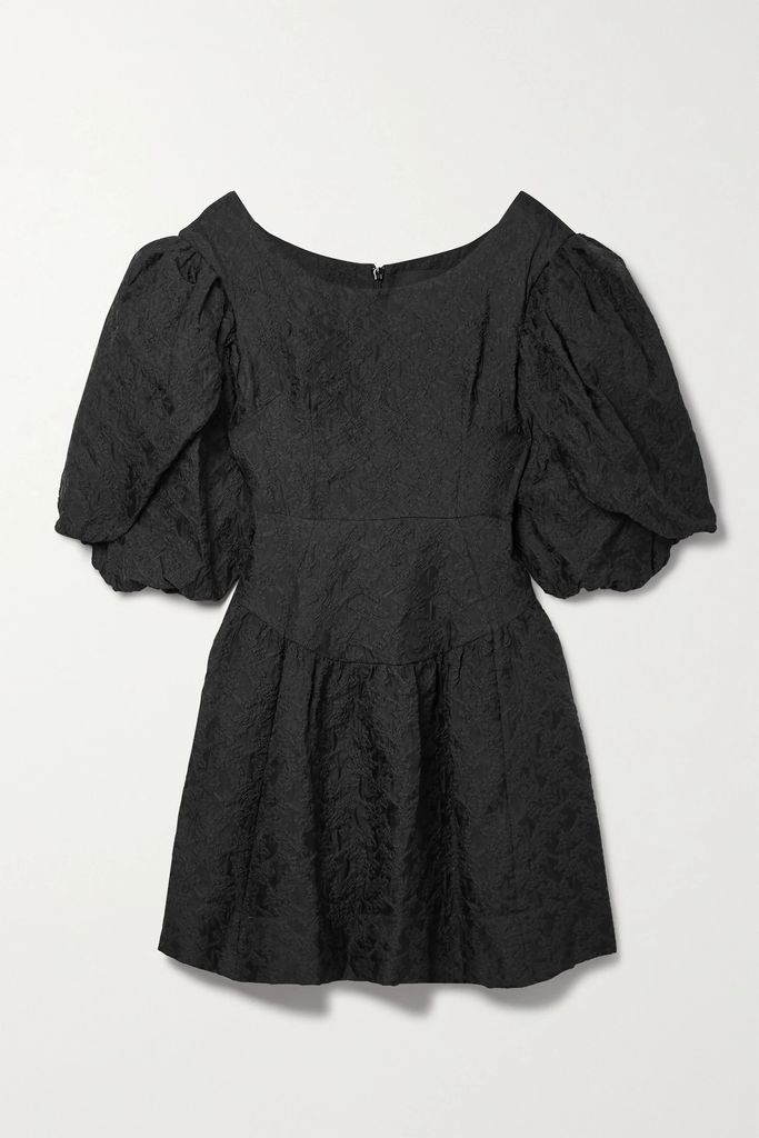 Layered Tiered Cloqué Mini Dress - Black