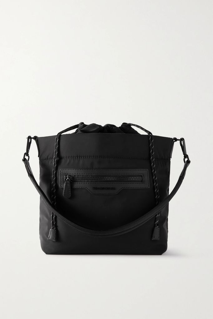 Small Swing Leather-trimmed Shell Bucket Bag - Black