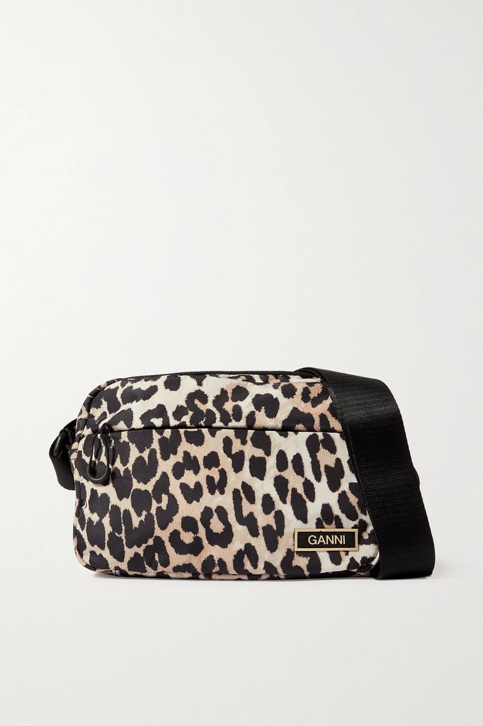 Leopard-print Recycled Shell Shoulder Bag - Black