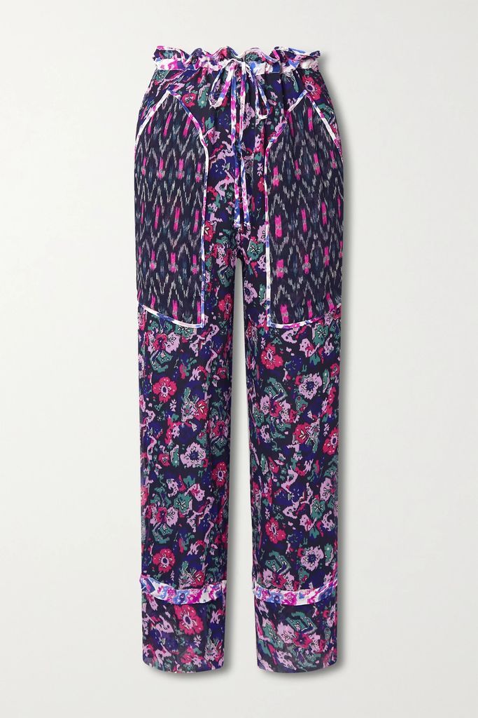 Ryama Floral-print Georgette Straight-leg Pants - Purple