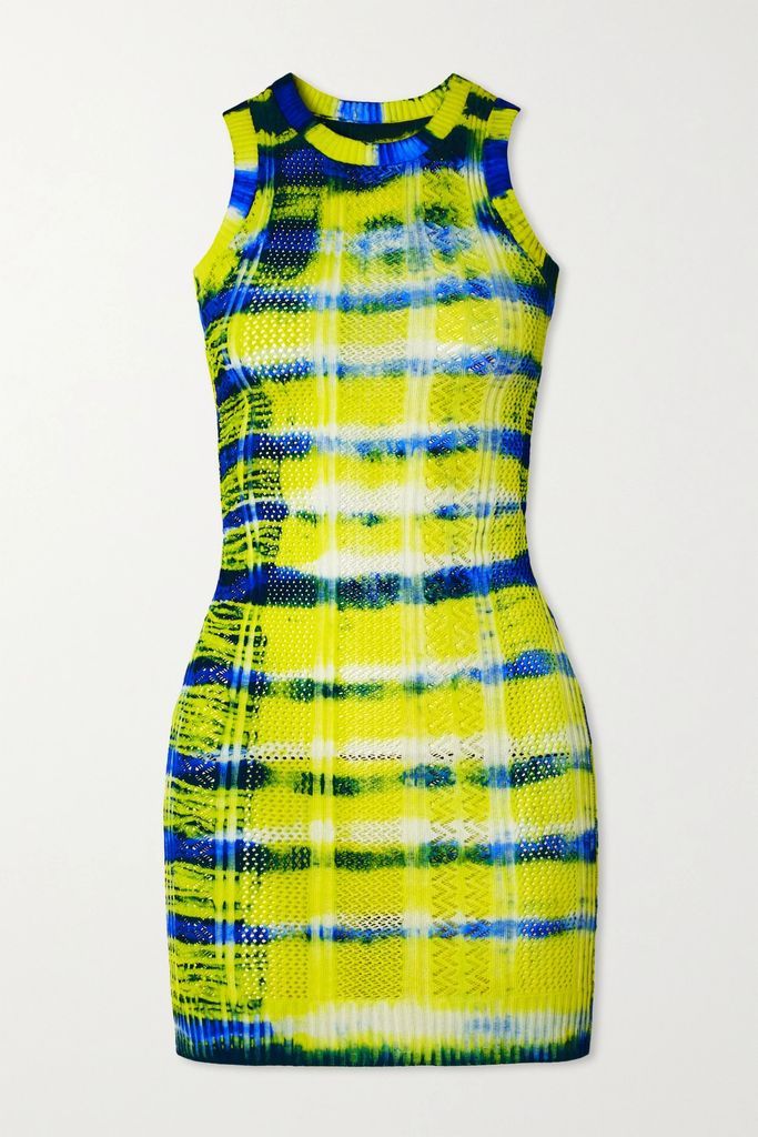 Tie-dyed Pointelle-knit Mini Dress - Blue