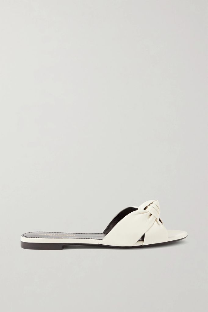 Bianca Knotted Leather Slides - White