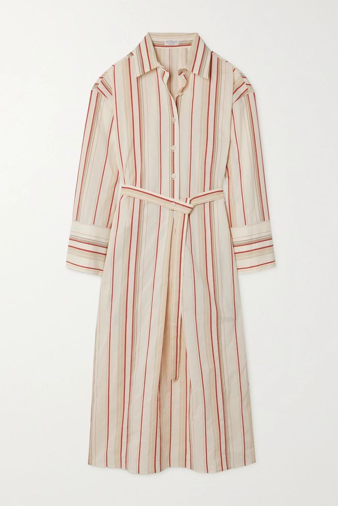 Belted Striped Cotton-poplin Midi Shirt Dress - Ivory