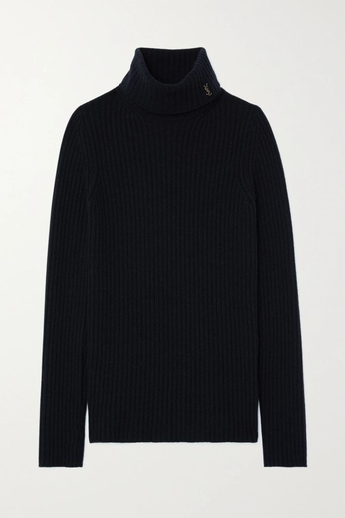 Ribbed Wool And Cashmere-blend Turtleneck Sweater - Black