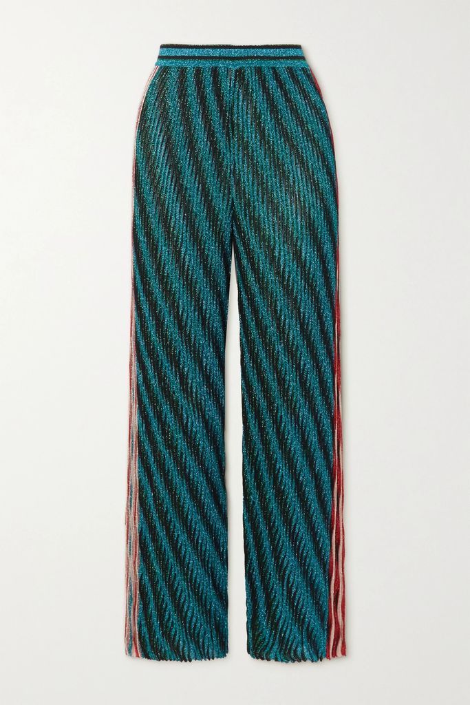 Metallic Striped Crochet-knit Wide-leg Pants - Black