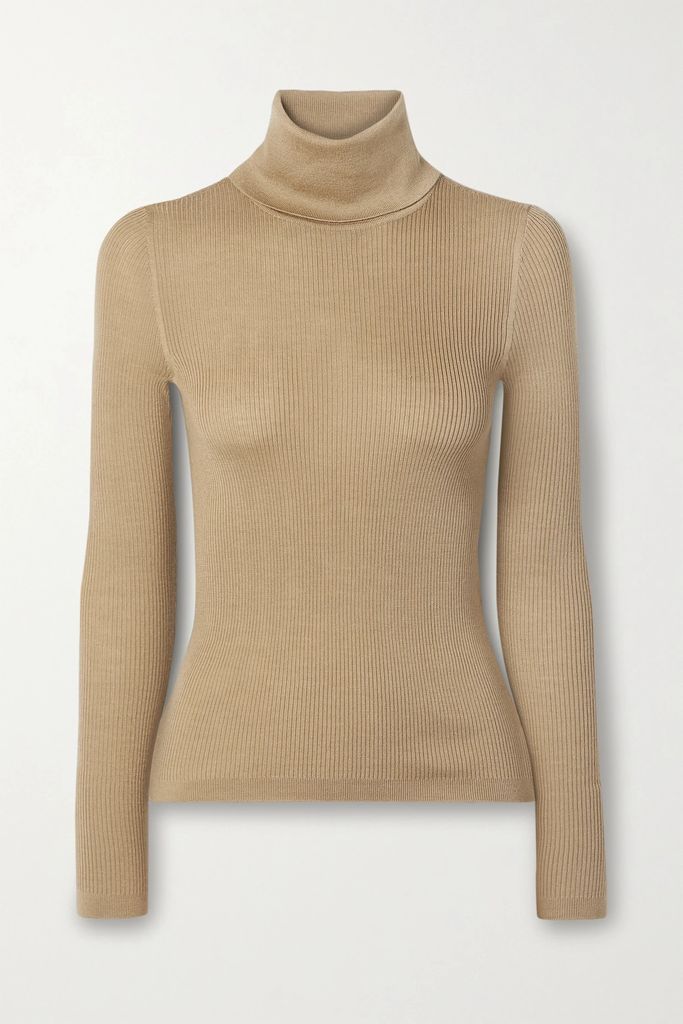 Ribbed Wool, Cashmere And Silk-blend Turtleneck Sweater - Brown