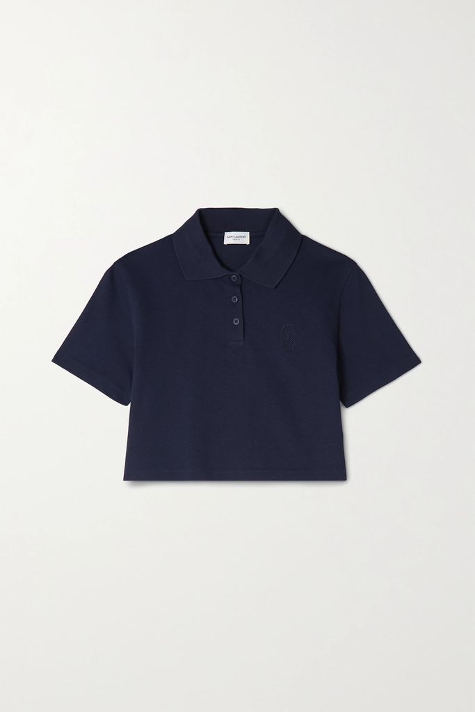 Cropped Cotton-piqué Polo Shirt - Navy