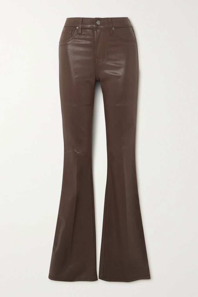 Beverly Coated Stretch-denim Flared Pants - Brown