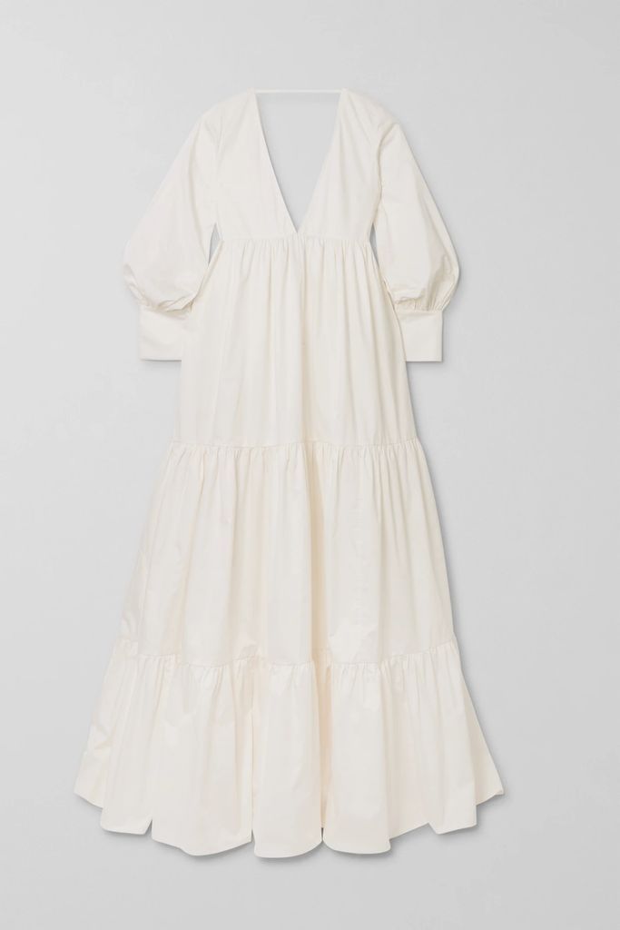 Circle Day Tiered Cotton-poplin Maxi Dress - White