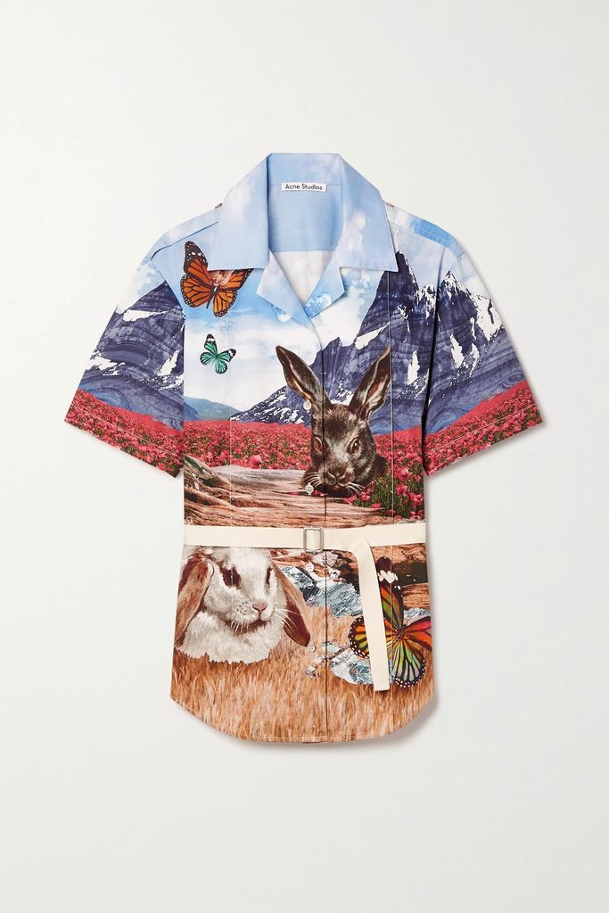 Belted Printed Cotton-poplin Shirt - Multi