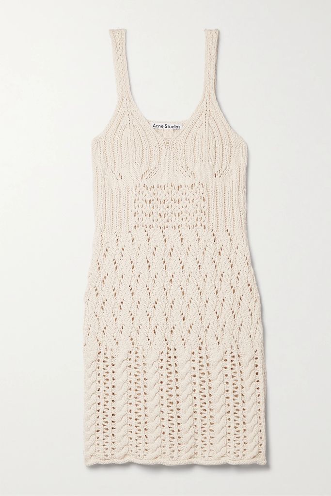 Pointelle-knit Cotton Mini Dress - Cream