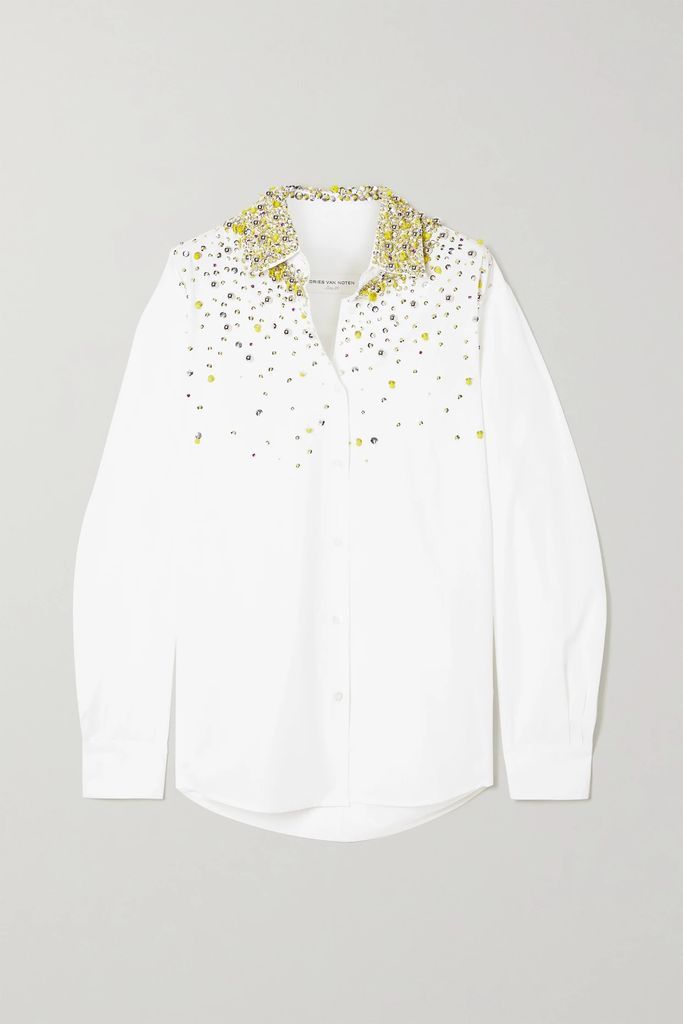 Sequin And Bead-embellished Cotton-poplin Shirt - White