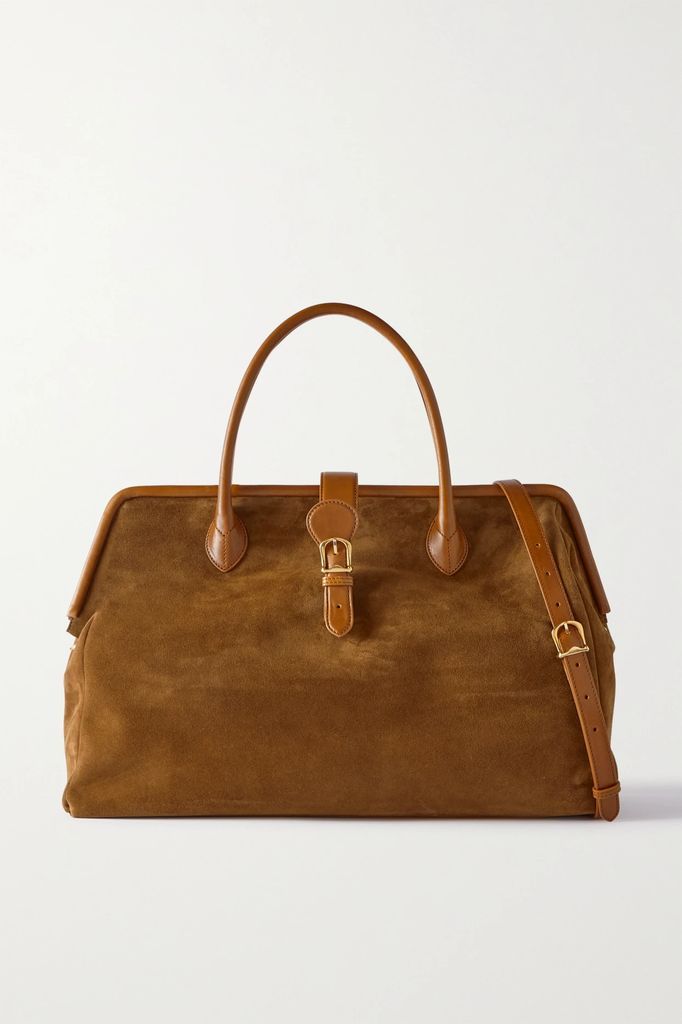 Mary Poppins Leather-trimmed Suede Tote - Brown