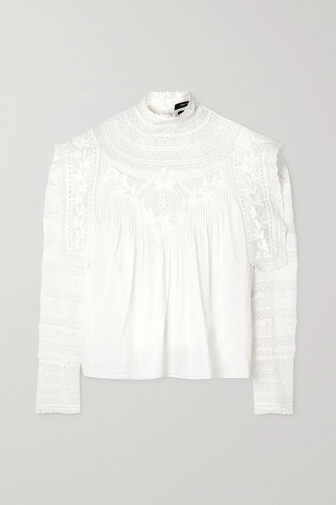 Giulia Crochet-trimmed Broderie Anglaise Cotton And Silk-blend Blouse - White