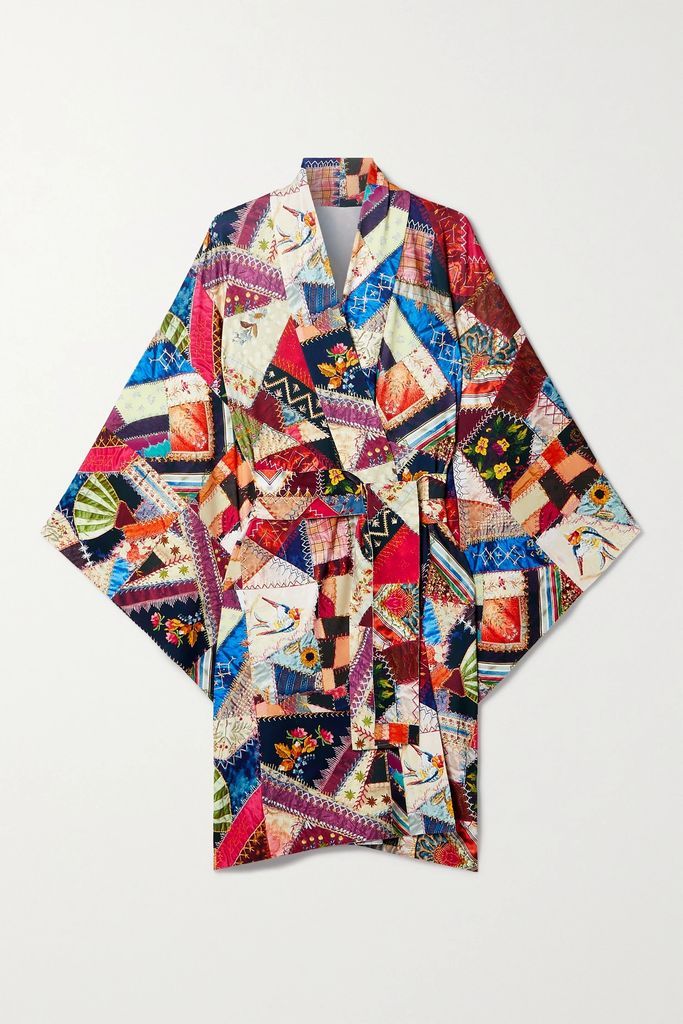 Patchwork Printed Stretch-jersey Robe - Red