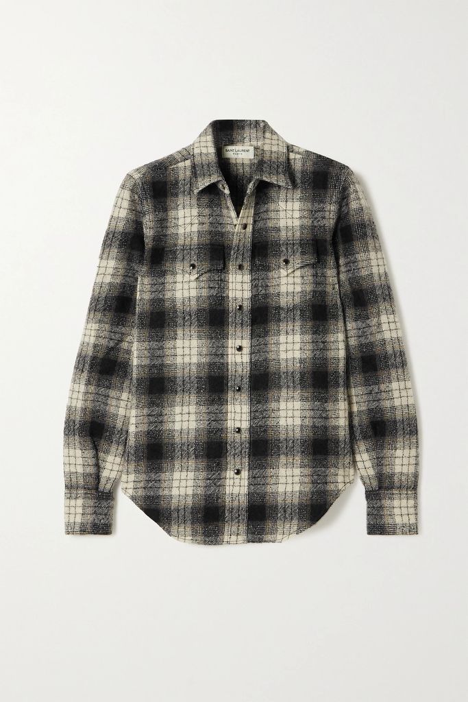 Checked Wool-flannel Shirt - White
