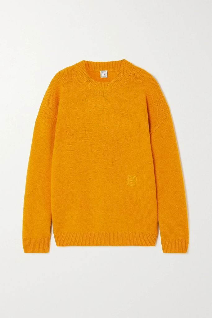 Oversized Embroidered Wool And Cashmere-blend Sweater - Orange