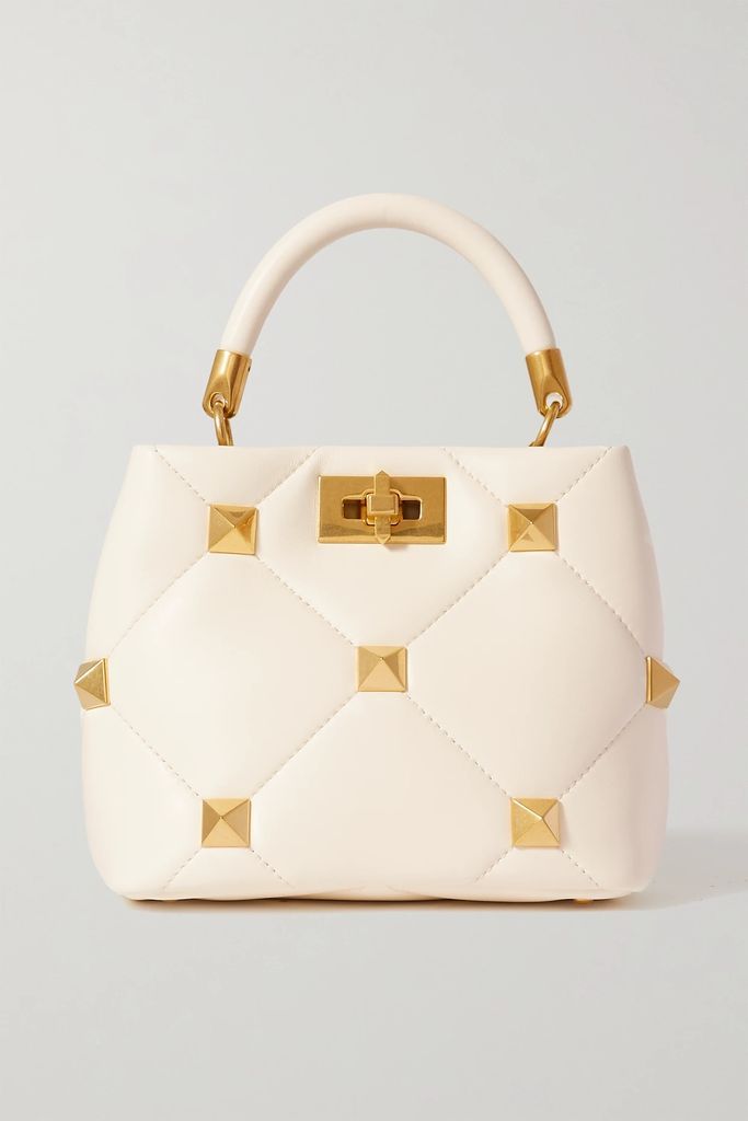 Valentino Garavani Roman Stud Small Quilted Leather Tote - Ivory