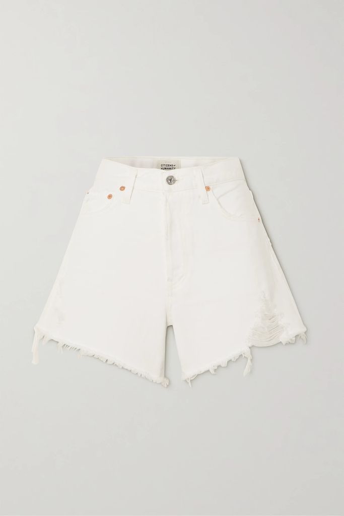 Annabelle Distressed Organic Denim Shorts - White