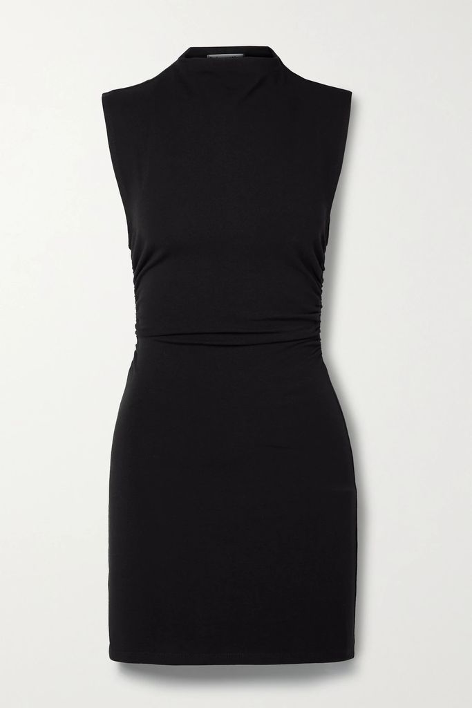 Alden Ruched Stretch-organic Cotton Jersey Mini Dress - Black