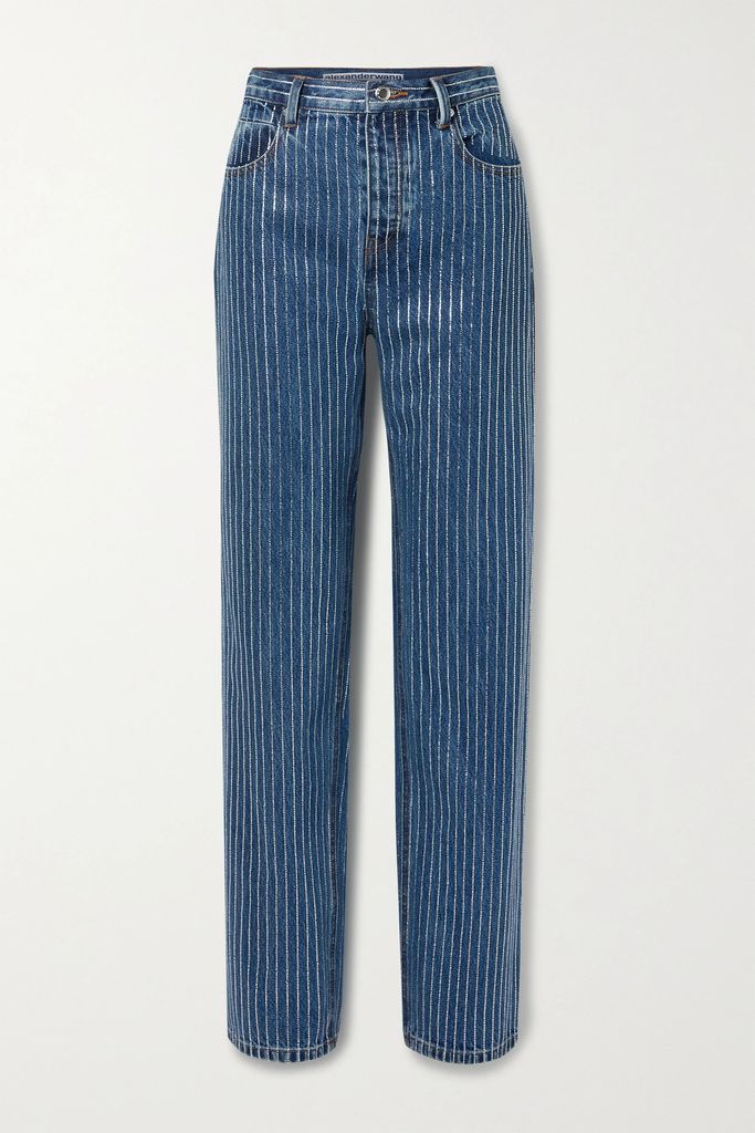 Crystal-embellished High-rise Straight-leg Jeans - Mid denim