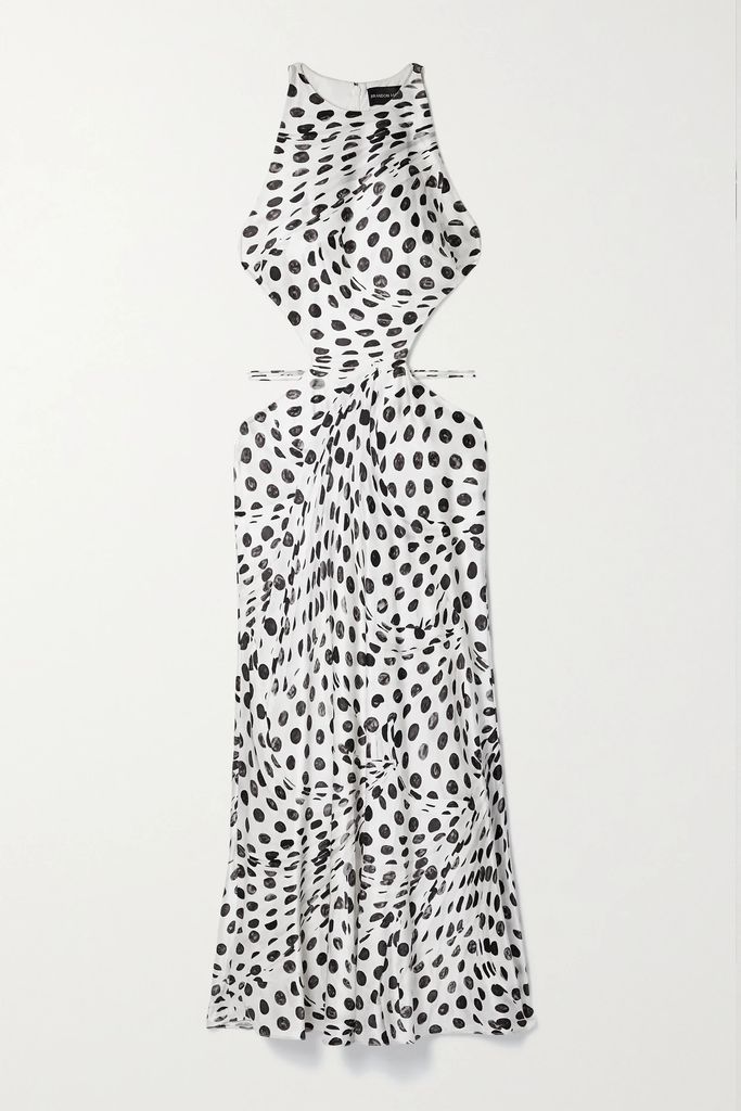 Audrey Cutout Polka-dot Silk-satin Midi Dress - White