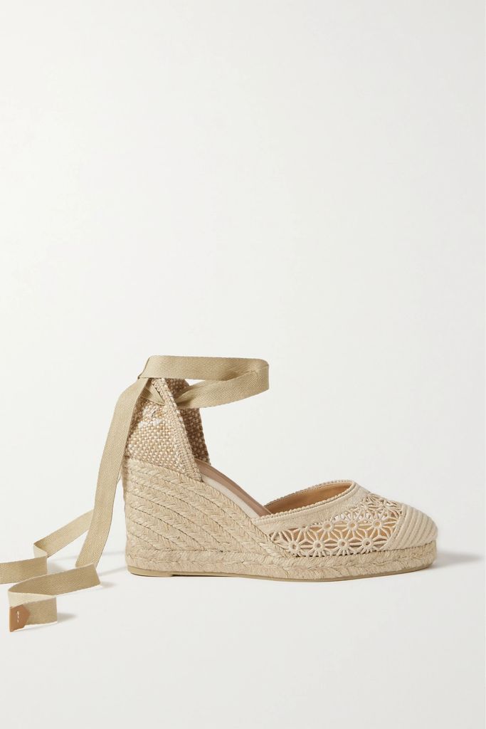 Casal 80 Guipure Lace And Canvas Wedge Espadrilles - Beige