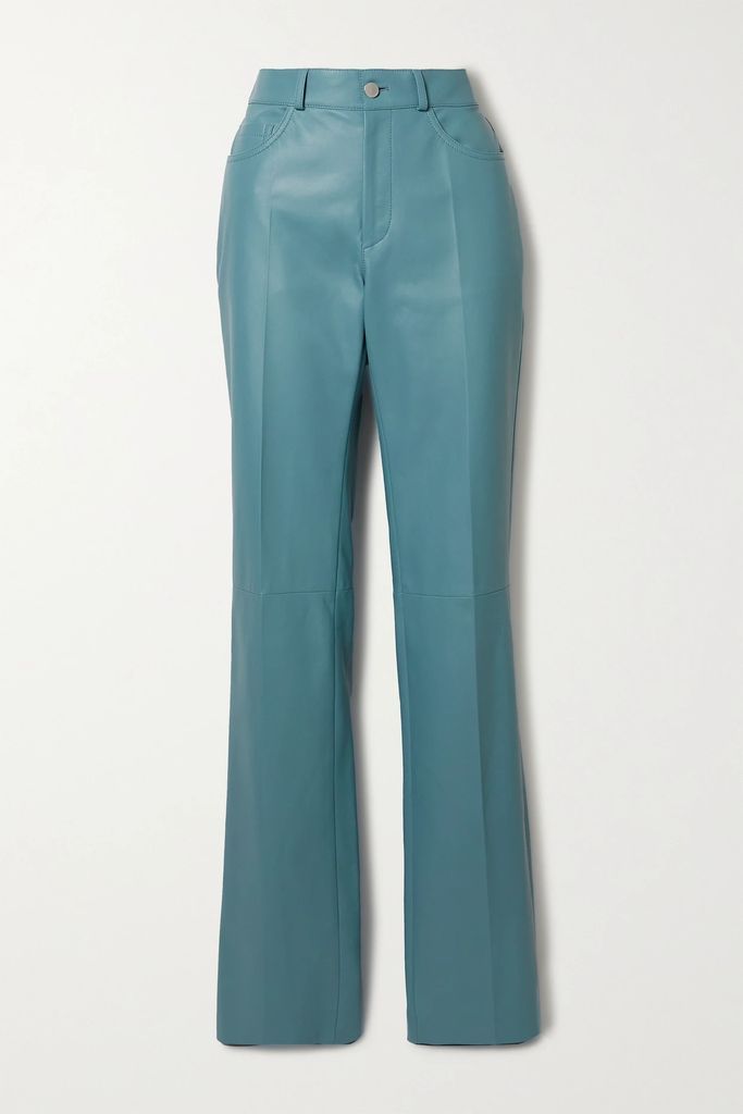 Leather Straight-leg Pants - Blue