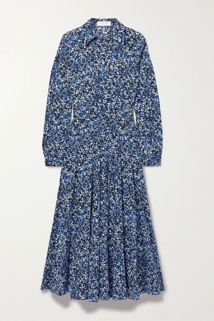 Floral-print Organic Silk Crepe De Chine Midi Dress - Multi