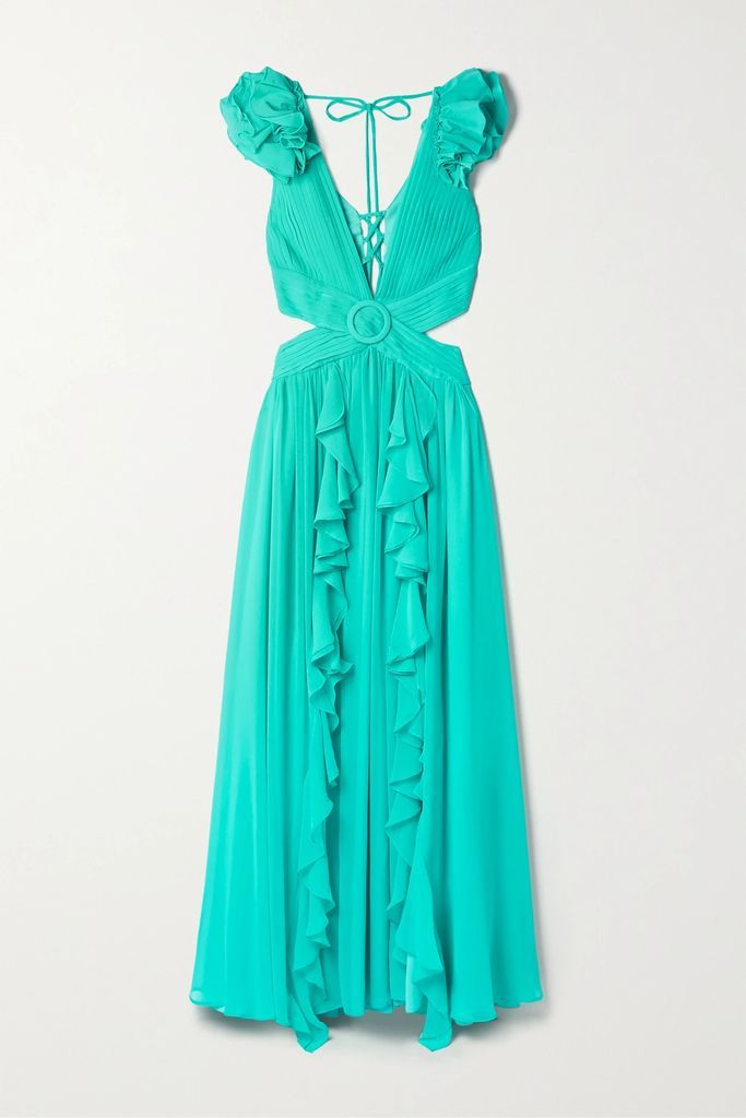 Ruffled Cutout Chiffon Dress - Turquoise