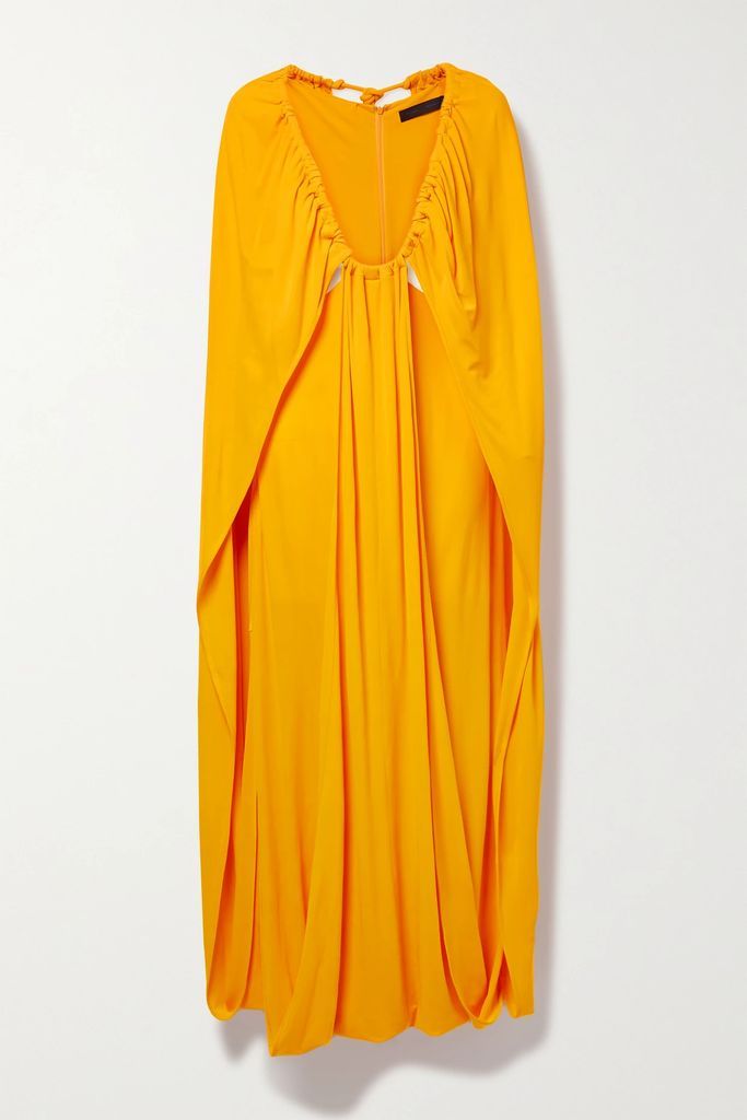 Cape-effect Gathered Jersey Maxi Dress - Saffron