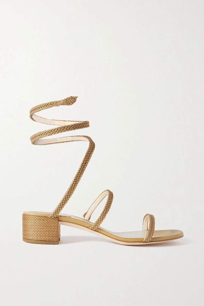 Cleo Metallic Woven And Leather Sandals - Gold