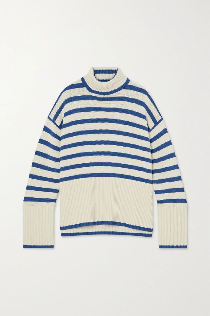 Signature Striped Wool And Organic Cotton-blend Turtleneck Sweater - Off-white