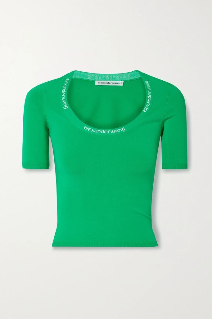 Jacquard-trimmed Stretch-knit T-shirt - Green