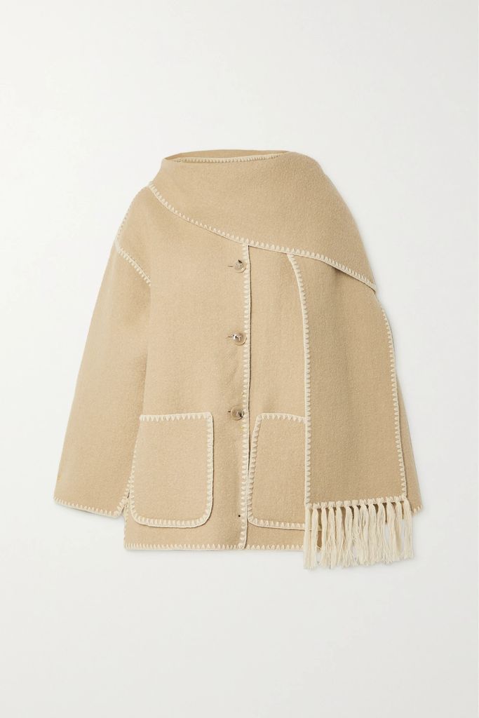 Draped Fringed Wool-blend Jacket - Beige
