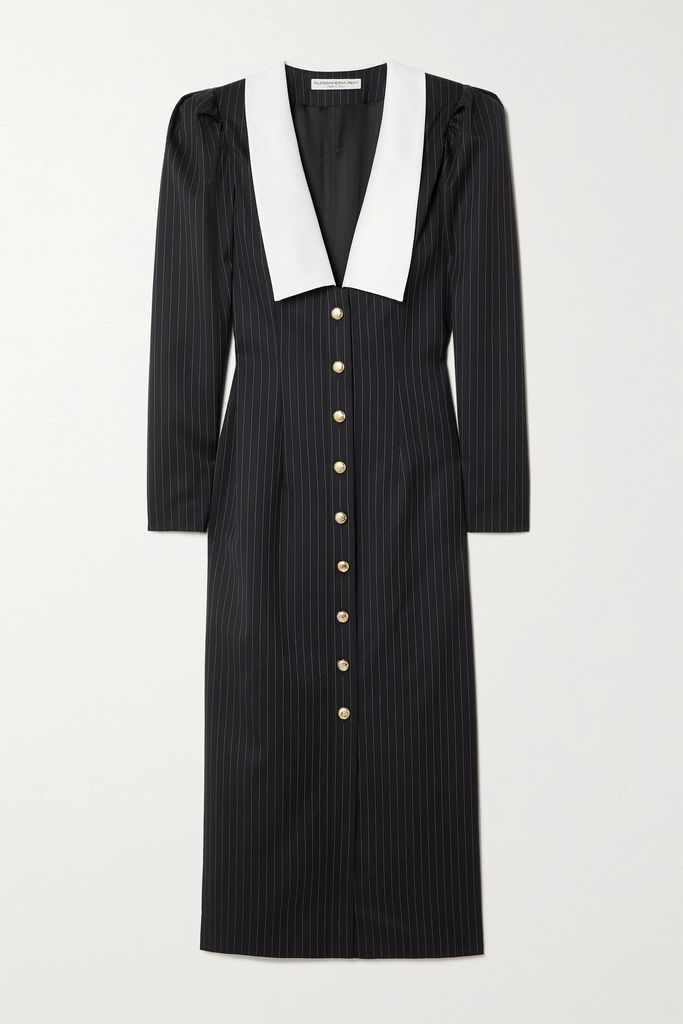 Pinstriped Wool-blend Twill Midi Dress - Navy