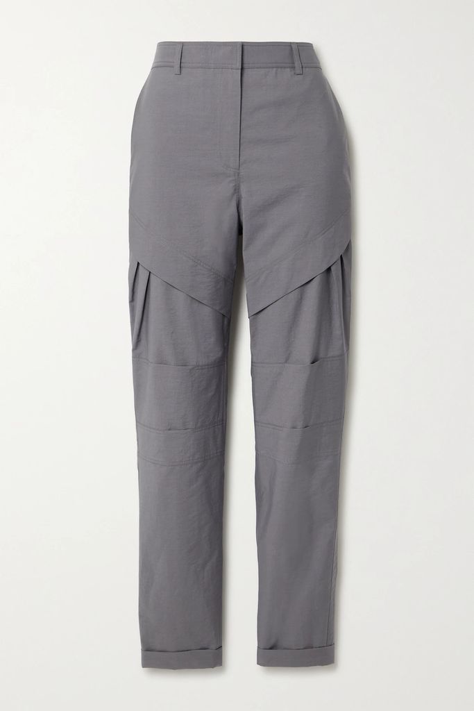Layered Pleated Cotton-blend Tapered Pants - Gray