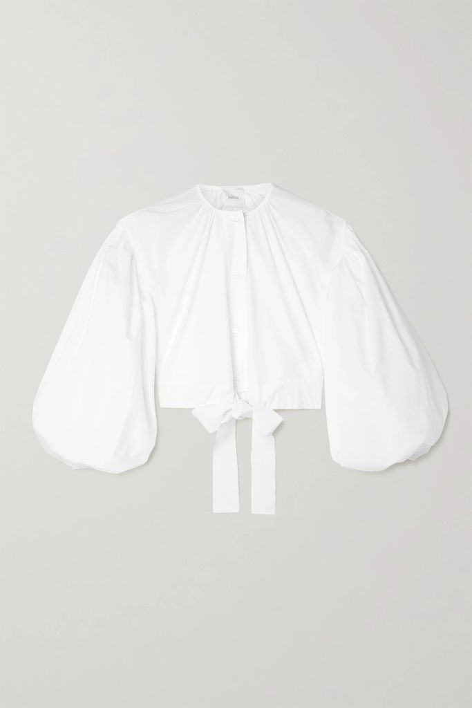 Cropped Tie-front Organic Cotton-poplin Blouse - White