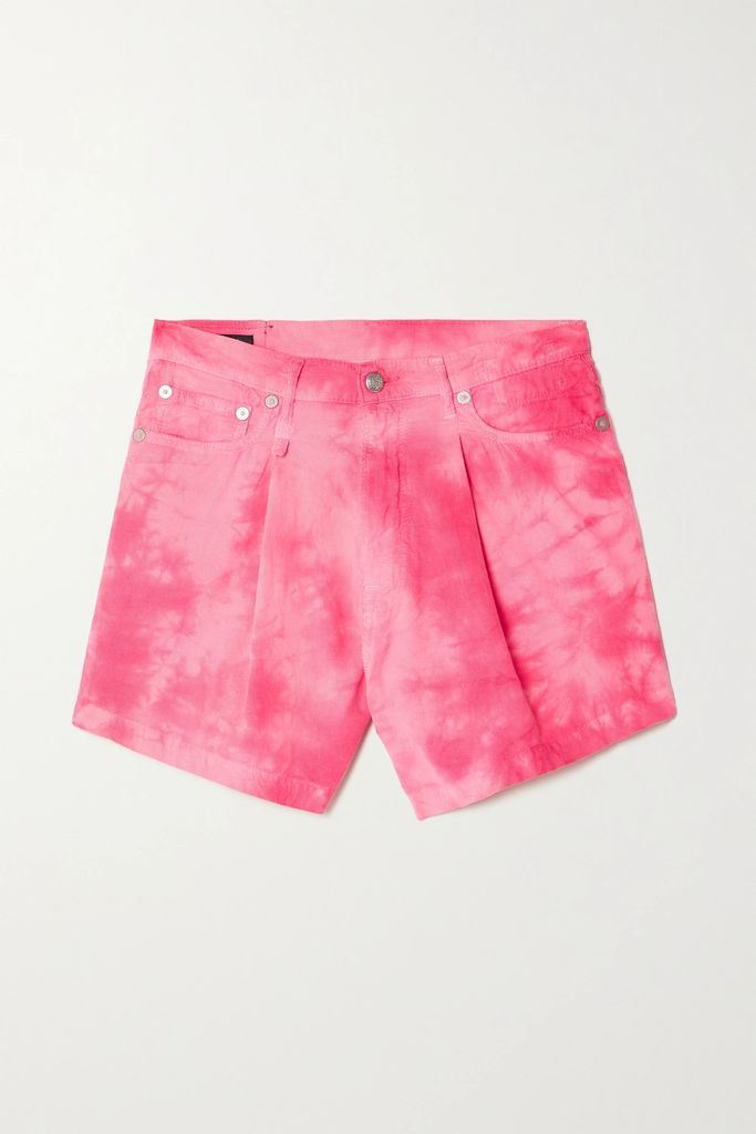 Damon Tie-dyed Pleated Cotton-corduroy Shorts - Pink