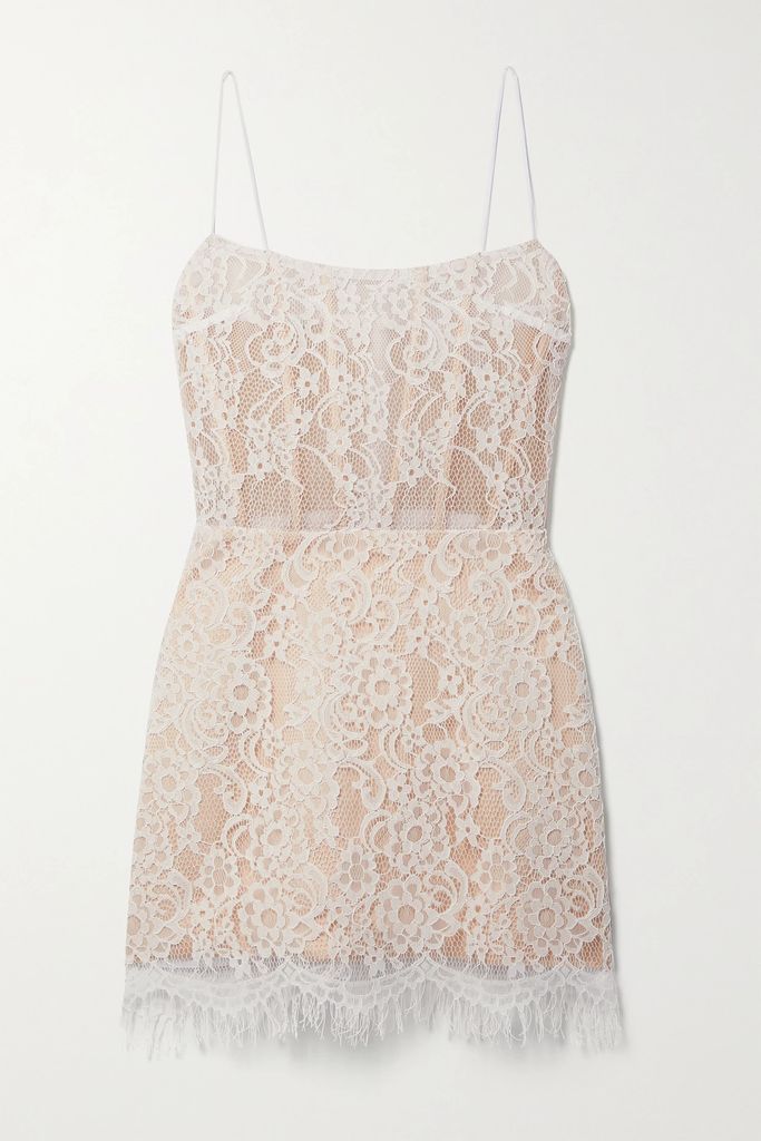 Fringed Lace Mini Dress - White