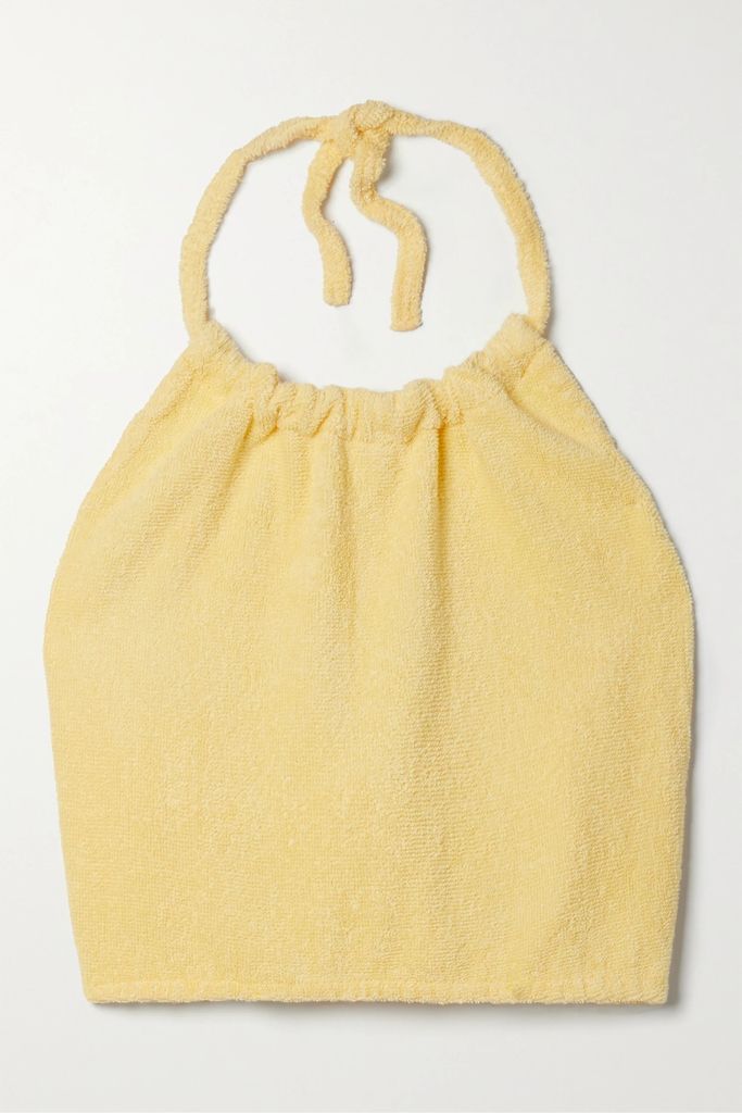 Il Passo Cropped Organic Cotton-terry Halterneck Top - Yellow